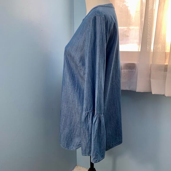 Talbots Chambray Popover Top with Bell Sleeves Size Medium - Picture 3 of 7